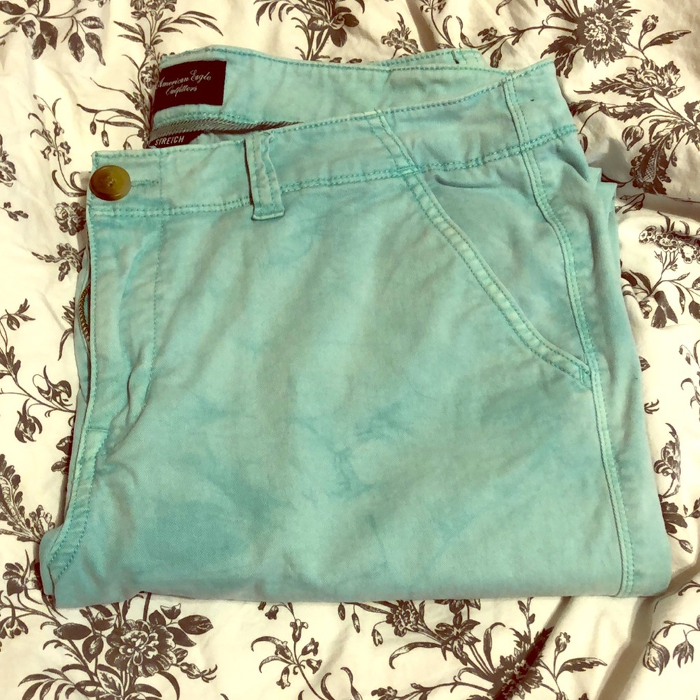 AEO Acid Washed Teal Pants